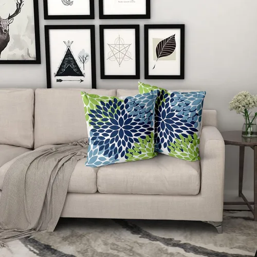 Vista 6 de Juego de 2 fundas de almohada de 18 x 18 pulgadas, diseño de dalias de color azul claro, modernas, rústicas, decorativas, de algodón, con Azul