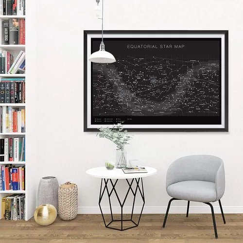 Vista 5 de Higly - Póster detallado de mapa de estrellas ecuatoriales – Constelaciones con nombres de estrellas – Impresión artística de pared para la escuela