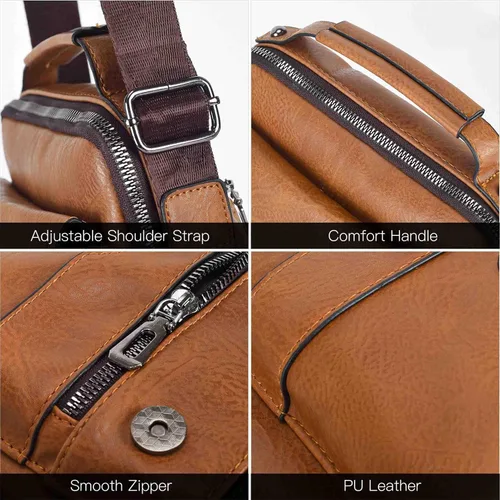 Vista 6 de Bolso cruzado pequeño para hombre, de piel sintética, bolso de mensajero, bolsa cruzada, bolsa de hombro, bolsa de pecho, trabajo, viajes al aire