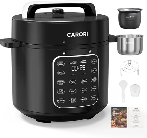 Vista 15 de Carori Olla a presión eléctrica 8 en 1, olla multifunción compacta de 3 cuartos de galón todo en 1 con olla de cerámica, salteado, cocción lenta Gris