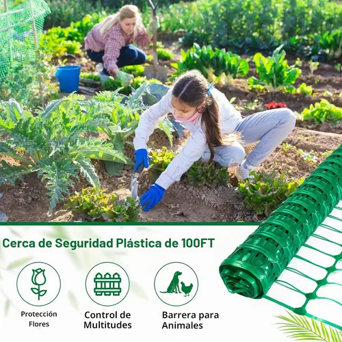 Vista 3 de Valla de plástico temporal,Valla de nieve 4x100 con estacas,Vallas de jardín de plástico con postes,Valla de seguridad reutilizable,Valla