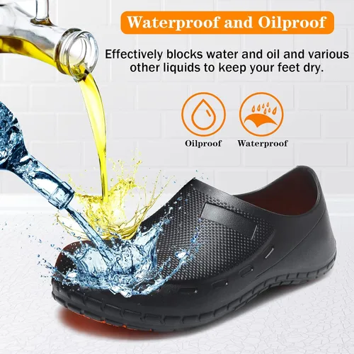 Vista 3 de Zapatos de chef para hombre, antideslizantes, a prueba de agua, zapatos de trabajo para hombre, cómodos zapatos de enfermería para jardinero