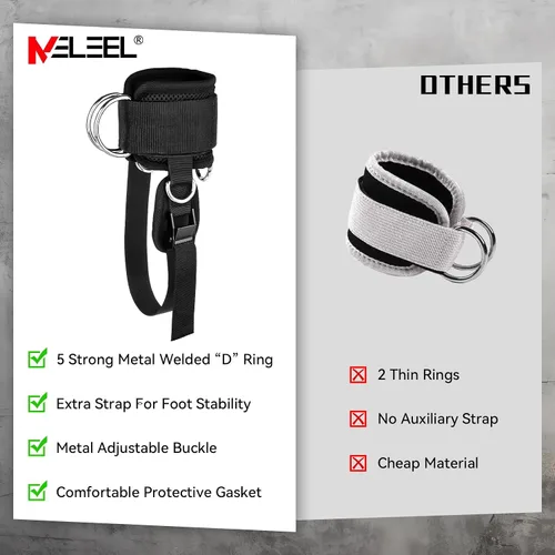 Vista 8 de Correas de tobillo para máquina de mancuernas y cables, accesorio de pie con mancuernas para gimnasio con correa de nailon más larga/junta