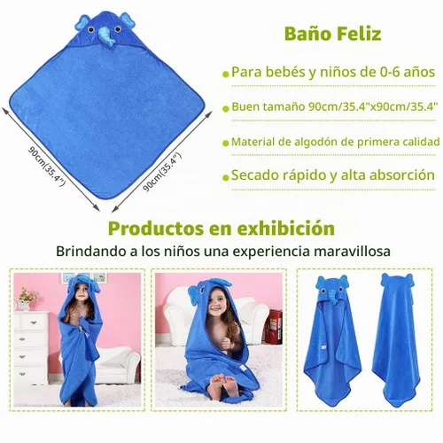 Vista 3 de Michley - Bata de algodón con capucha para niños y niñas de 0 a 6 años, Azul