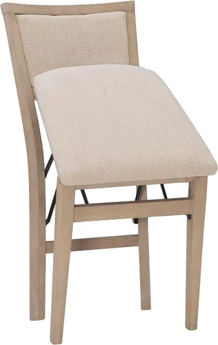 Vista 18 de Linon Keira Sillas plegables de madera rústica natural con asiento y respaldo acolchados en beige – Conjunto de 2