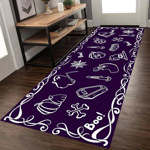 Vista 12 de Alfombra de pasillo de serpiente, 1.3 x 7 pies, diseño gótico, sol, estrellado, morado, floral, blanco y negro, alfombra bohemia, suave, resistente