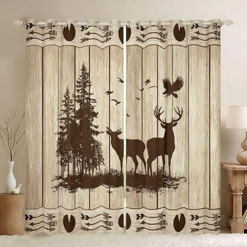 Vista 15 de Erosebridal Cortinas y cortinas geométricas de reno, con diseño de oso y ciervo, cortinas opacas con entramado a cuadros para dormitorio, bosque