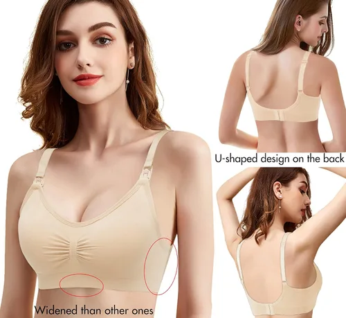 Vista 4 de Angelhood Brasier de lactancia para mujer, paquete de 5 unidades, brasier de lactancia materna sin costuras, sin costuras, con extensores de brasier