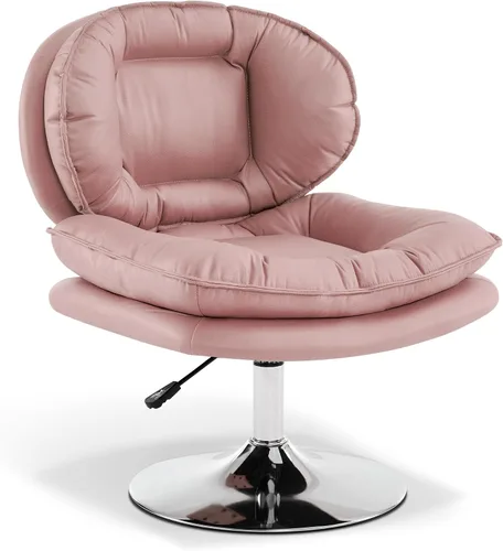 Vista 10 de MCombo Silla giratoria sin brazos con ajuste de altura, silla de tocador tapizada de tela tecnológica con base redonda de metal y asiento de doble