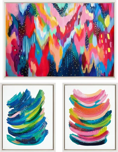 Vista 8 de Kate and Laurel Sylvie Brushstroke - Juego de 100 lienzos abstractos brillantes y 2 enmarcados para pared, juego de 3 piezas, 16 x 20 pulgadas y 23