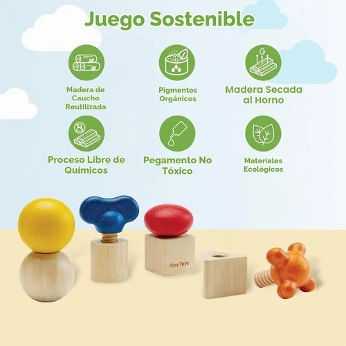 Vista 3 de PlanToys® Nuts & Bolts Wooden Toy for Kids Ages 2+ Montessori STEM Set Tuercas y pernos