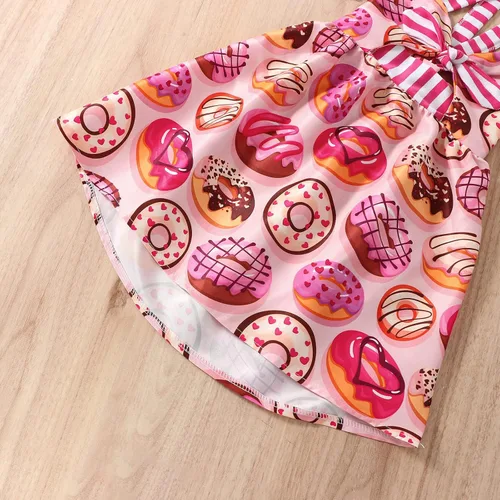 Vista 6 de Falda de verano para niñas pequeñas, estampado de dinosaurio, helado, sin mangas, correa sin espalda, vestido 1-6T