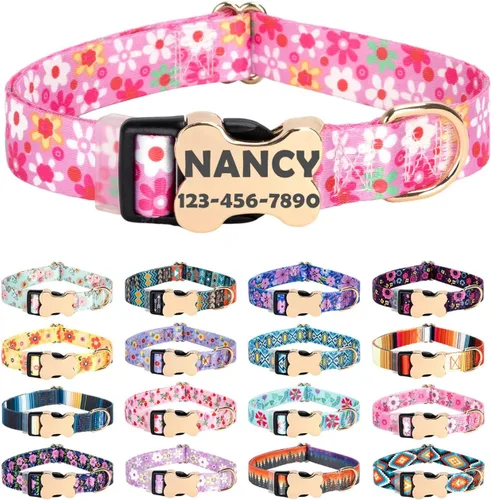 Vista 7 de Collares de perro personalizados con placa de identificación grabada con número de teléfono, collares ajustables coloridos para perros macho