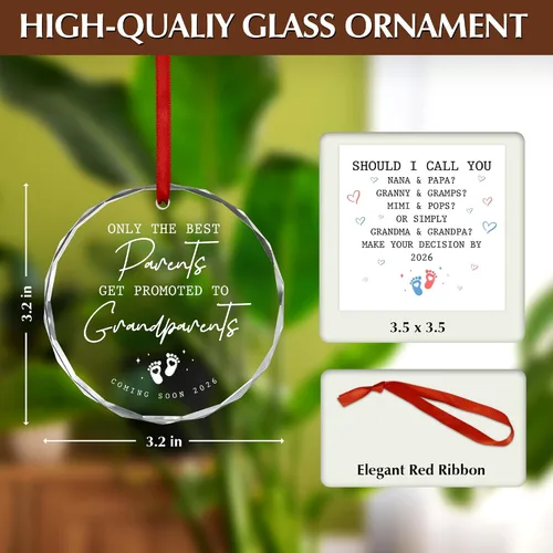 Vista 4 de OASSIE Adornos Navideños para Abuelos - Regalos de Anuncio de Embarazo Adornos de Vidrio para Árbol con Tarjeta - Promovido para Abuelos Regalos
