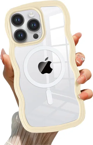 Vista 48 de QLTYPRI Funda magnética para iPhone 11 compatible con Magsafe, bonita funda transparente con marco de onda rizada para niñas y mujeres, parachoques
