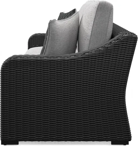 Vista 9 de Signature Design by Ashley Beachcroft - Sofá resistente a la intemperie con tela casual para interiores/exteriores con cojín y 2 cojines Negro