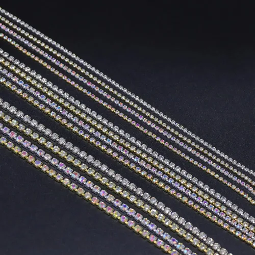 Vista 7 de Jerler 9 metros de adornos de diamantes de imitación con cadena cerrada SS6.5/2.0mm, cadena AB para costura, manualidades, ideal para bodas AB dorado
