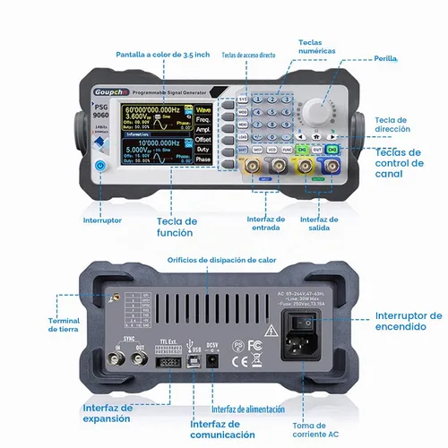 Vista 4 de Generador de señal DDS programable de doble canal Goupchn 60MHz