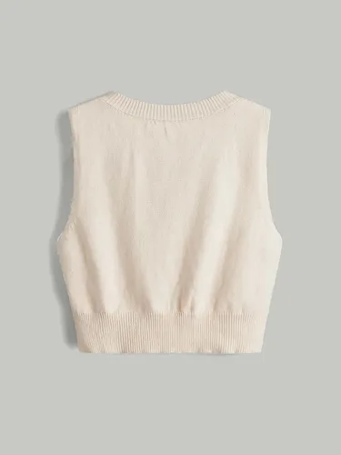 Vista 2 de SweatyRocks Cárdigan de punto básico sin mangas con cuello en V y botones frontales para mujer