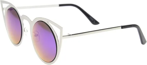 Vista 8 de zeroUV Gafas de sol redondas de metal recortadas con lente de espejo de ojo de gato para mujer