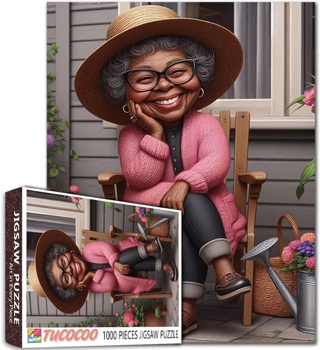 Vista 14 de Rompecabezas de 1000 piezas de anciana afroamericana para adultos, abuela tocando la guitarra, rompecabezas para actividades familiares desafiantes