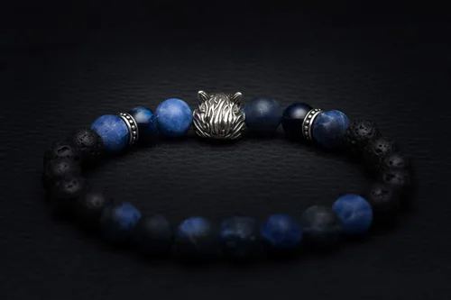 Vista 5 de Karseer - Pulsera amuleto de abalorios con cabeza de lobo vikinga para aliviar estrés y ansiedad