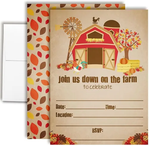 Vista 14 de Amanda Creation Invitaciones de cumpleaños de Pumpkin Truck, paquete de 20 invitaciones de cumpleaños de otoño de 5 x 7 con sobres blancos, tarjetas
