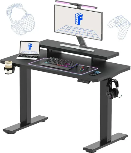 Vista 60 de FLEXISPOT EN2 Escritorio de pie de una pieza completa con regleta de alimentación de abrazadera, escritorio eléctrico de altura ajustable de 40 x 24