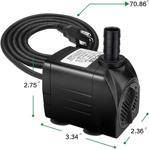 Vista 2 de Jhua Bomba de fuente de agua sumergible de 300 GPH (1100 L/H, 21 W), bombas de fuente ultra silenciosas sumergibles para exteriores con cable