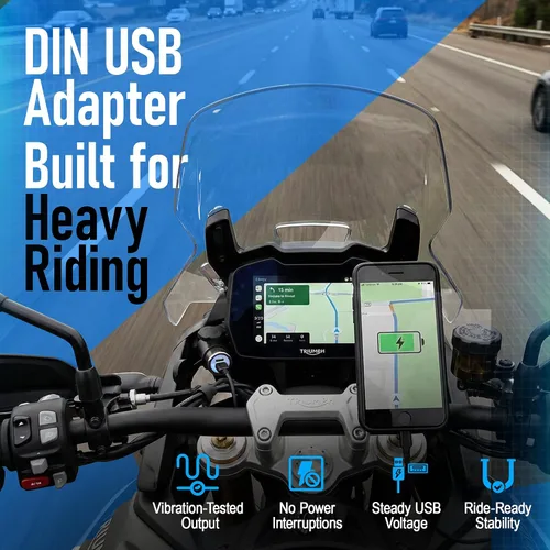 Vista 4 de Cliff Top Cargador USB DIN para motocicleta, adaptador de corriente para motocicleta de 3.3 amperios con enchufe DIN Hella, compatible con BMW