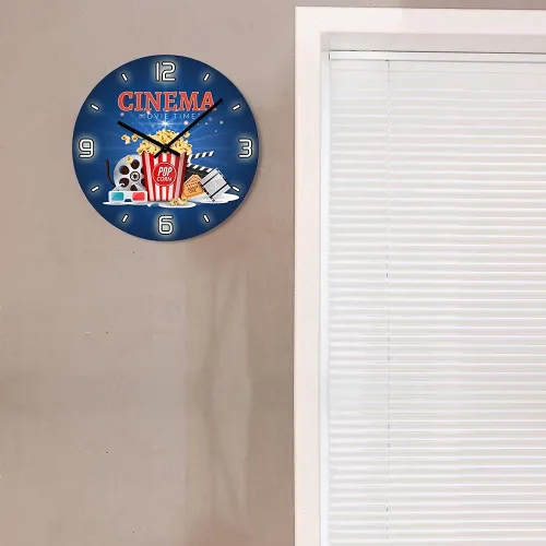 Vista 6 de The Geeky Days Movie Time Popcorn Filmstrip Clapboard Tickets Reloj de pared silencioso Diseño moderno Amantes de la película Decoración del hogar
