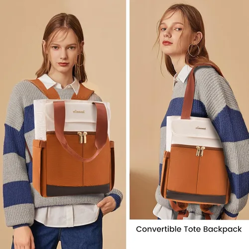 Vista 2 de LOVEVOOK Mochila convertible para mujer, Beige-Marrón, Moderno