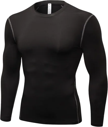 Vista 9 de Men's Compression Shirts Long Sleeve, Active Workout Running T-Shirt Top Cool Dry Lightweight Sports Base-Layer 3 Pack