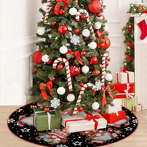 Vista 5 de Falda de árbol de Navidad, falda de árbol de Navidad, gnomos con purpurina, copo de nieve, falda de árbol de invierno de 36 pulgadas para decoración