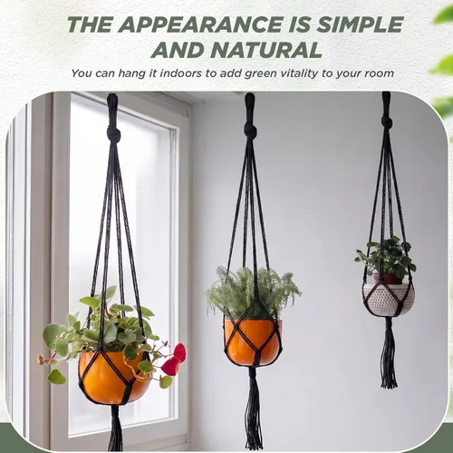 Vista 6 de EBOOT Paquete de 3 cuerdas grandes de macramé para colgar plantas de 33, 41, 48 pulgadas, para colgar macetas para decoración de interiores
