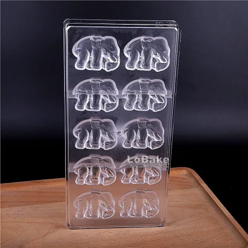Vista 6 de 10 cavidades Animal Elefante Forma Policarbonato PC Chocolate Molde Caramelo Ice Cube Moldes Sugarcraft Baking Moldes DIY Herramientas para hornear