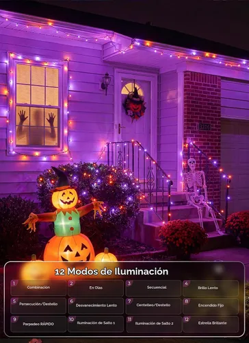 Vista 2 de Minetom 200 LED Halloween String Lights 66FT Outdoor Halloween Lights Purple & Orange