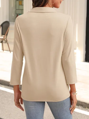 Vista 2 de TICTICMISS - Camisas polo de cuello en V para mujer, manga 3/4, con cuello, tops casuales de negocios, tops de verano a la moda, holgados