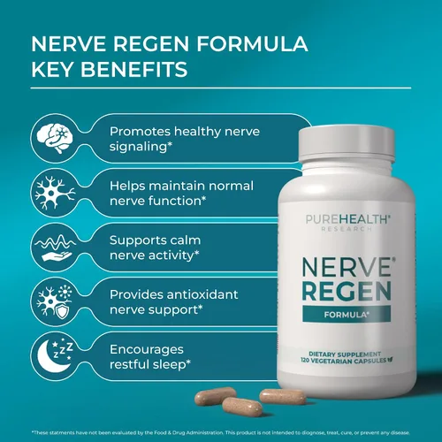 Vista 3 de PUREHEALTH RESEARCH Nerve Regen Formula - Suplemento de apoyo nervioso para pies y manos - con ácido alfa lipoico ALA, benfotiamina, acetil
