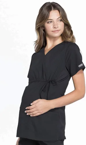 Vista 3 de Cherokee Women's Maternity Scrub Top with 3 Pockets Mock Wrap WW685
