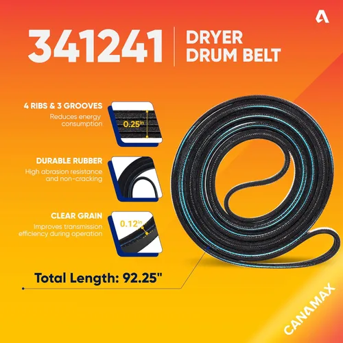 Vista 4 de Canamax 4392065 Kit de reparación de secadora con rodillos de tambor 349241T, correa 341241, 691366 tensor – Compatible con secadora Whirlpool