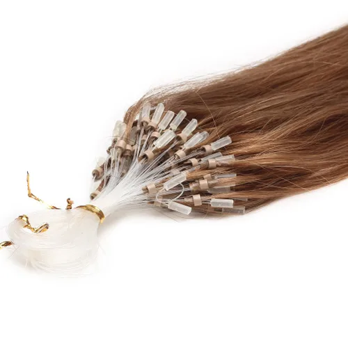 Vista 2 de Extensiones de cabello humano Remy, cuentas de micro anillo, punta de bucle, 100S AAAAAA (16 pulgadas, 0.01 oz/s, 10 marrón ceniza)