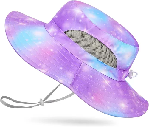 Vista 22 de Sombrero de sol para niñas de 2 a 8 años de malla con protección UV, sombrero de playa plegable para niñas de 2 a 8 años