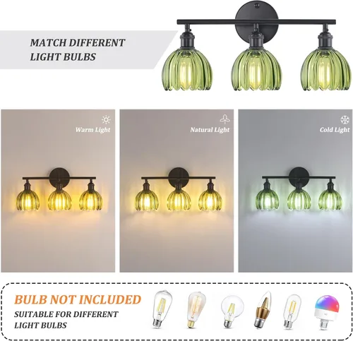 Vista 70 de Shenmoyl Lámparas de baño, lámpara de pared de 2 luces para tocador sobre espejo con pantalla de vidrio tulipán blanco para dormitorio, sala