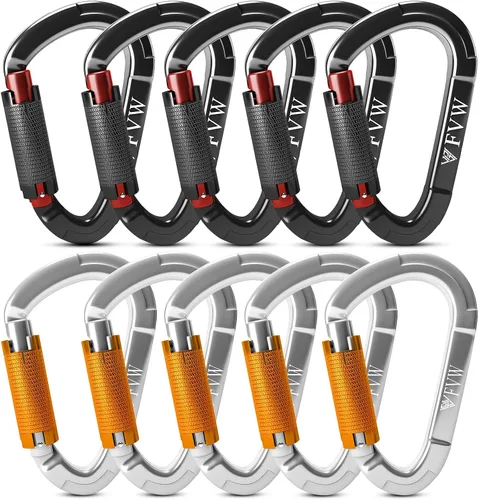 Vista 8 de Mosquetones de Escalada en Roca con Bloqueo Automático, Certificados UIAA Profesionales 25KN (5620 lbs) Mosquetones Resistentes para Rappel 10