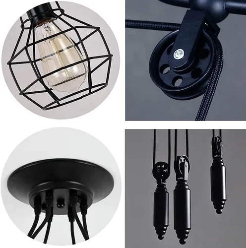 Vista 4 de Iluminación colgante industrial de 5 cabezales, lámpara de techo ajustable de estilo vintage de araña semiempotrada, candelabro rústico Edison