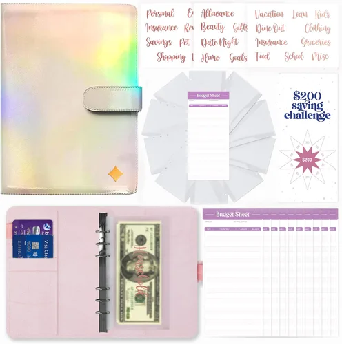 Vista 9 de SOUL MAMA Carpeta de presupuesto con sobres de efectivo, organizador de dinero azul para efectivo, carpeta A6 para presupuesto, carpeta de ahorro