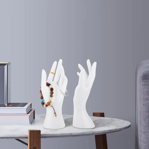 Vista 6 de Soporte de exhibición de joyería de mano de maniquí femenino, exhibición de soporte de anillos, modelo de mano decorativo para pulsera, reloj