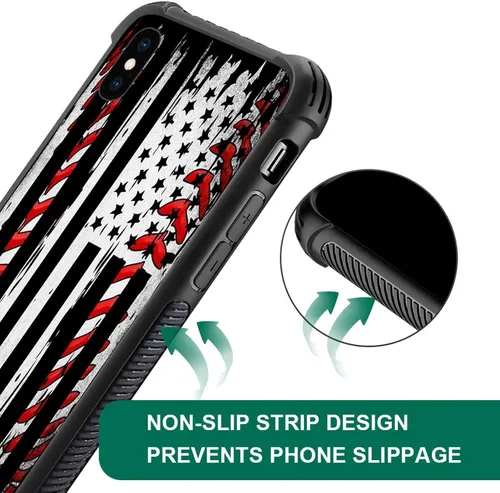Vista 3 de Funda compatible con iPhone X/XS, diseño de bandera estadounidense de béisbol, TPU suave, a prueba de golpes, de vidrio templado, para iPhone X/XS