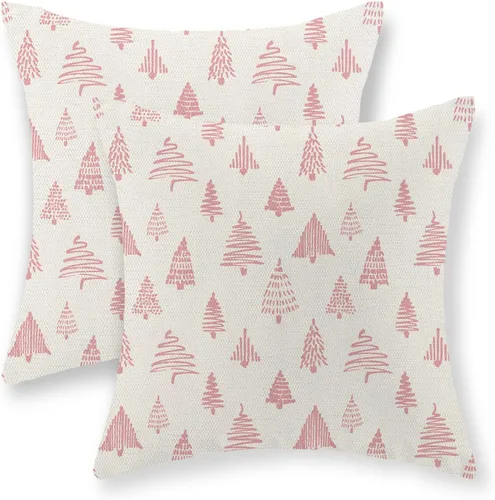Vista 49 de Juego de 2 fundas de almohada navideñas de 16 x 16 pulgadas, fundas de almohada de lino color rojo con diseño de alces y ciervos de invierno
